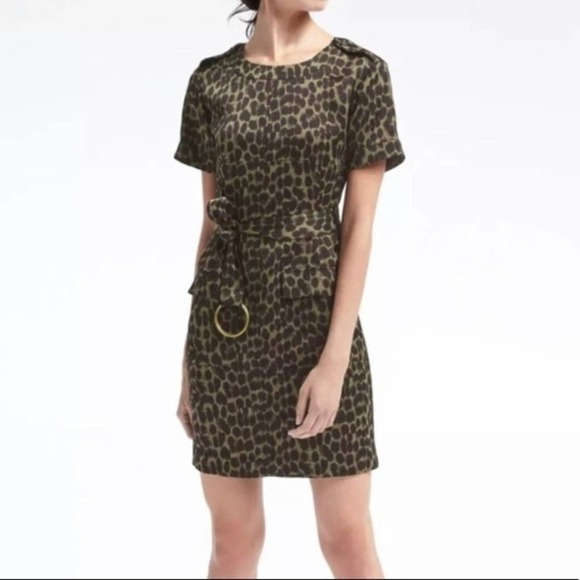 Banana Republic Green Black Animal Print Dress M Medium - Picture 1 of 13